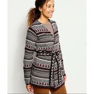 NWT Orivs Cardigan XS Women's Multicolor Fair Isle Wool Blend Belted Stowe Wrap